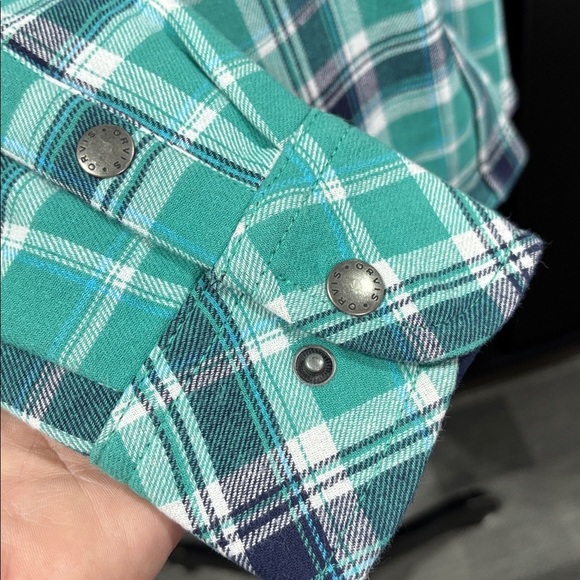 GARAGE Fleece Lined,plaid flannel shacket/top, hip pockets,snap up, heavy,warm - Picture 3 of 11